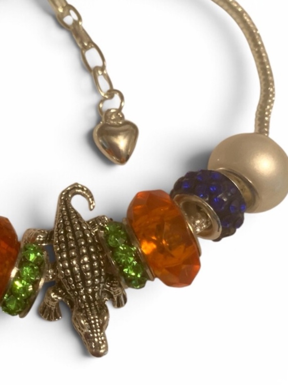 NWT Handmade Silver Gator Alligator Bracelet Orange, Green & Blue Accents NEW - Picture 3 of 11